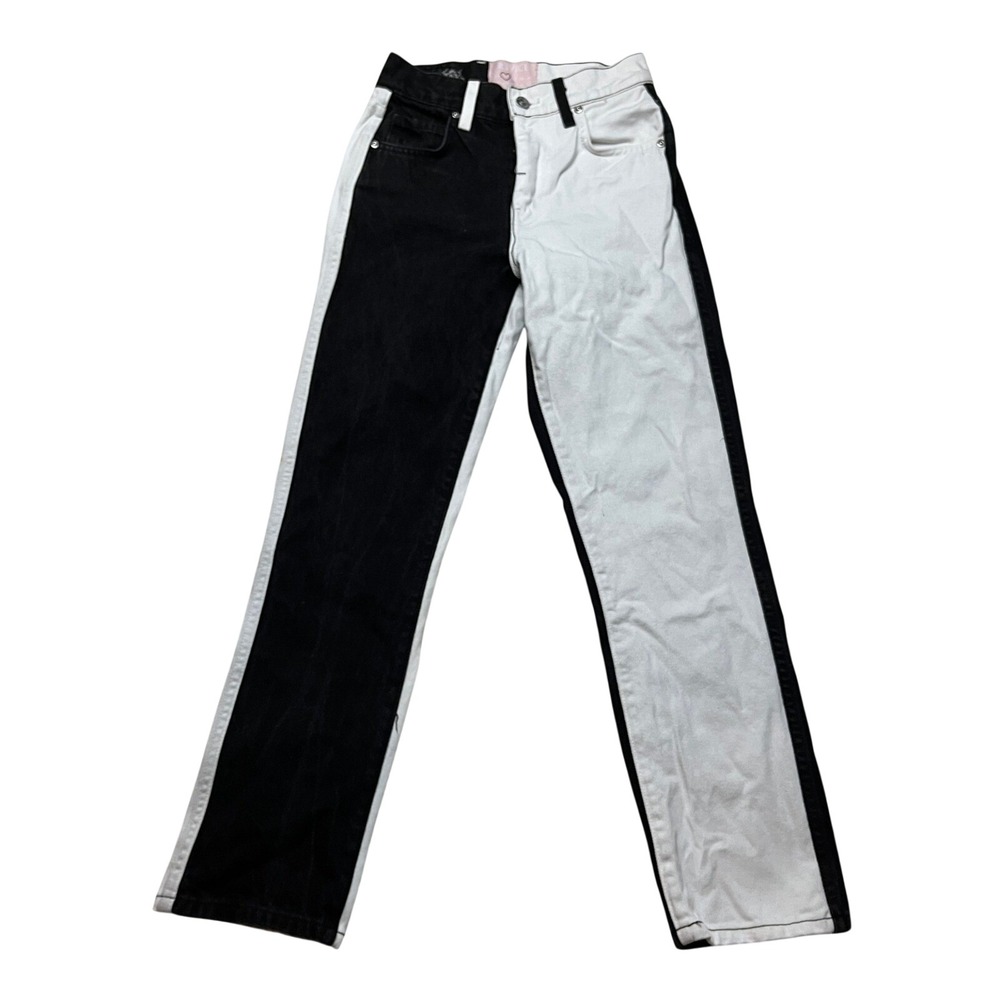 Revice Denim Jeans Womens 24 Black White Yin Yang Split Leg High Rise Straight
